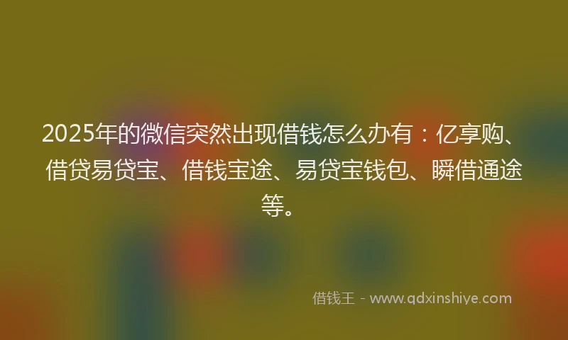2025年的微信突然出现借钱怎么办有：亿享购、借贷易贷宝、借钱宝途、易贷宝钱包、瞬借通途等。