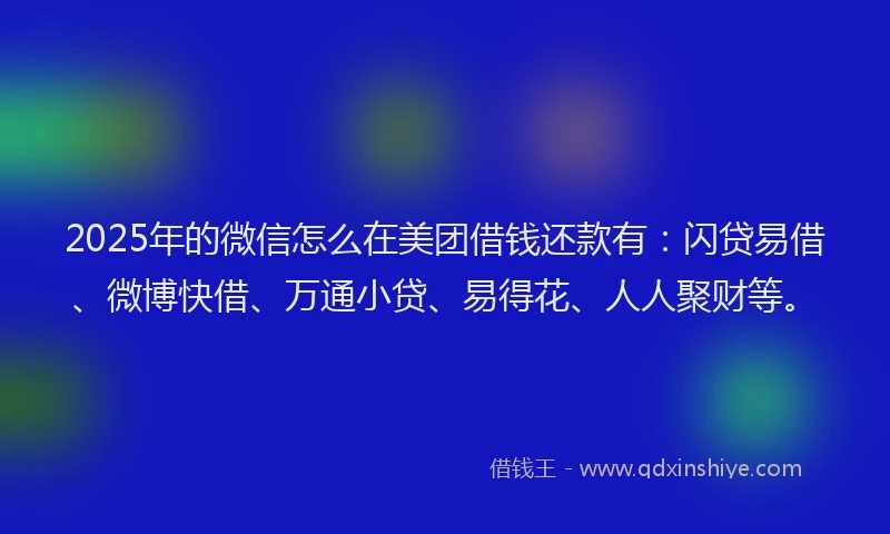 2025年的微信怎么在美团借钱还款有：闪贷易借、微博快借、万通小贷、易得花、人人聚财等。
