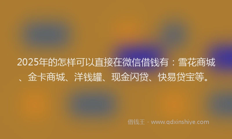 2025年的怎样可以直接在微信借钱有：雪花商城、金卡商城、洋钱罐、现金闪贷、快易贷宝等。
