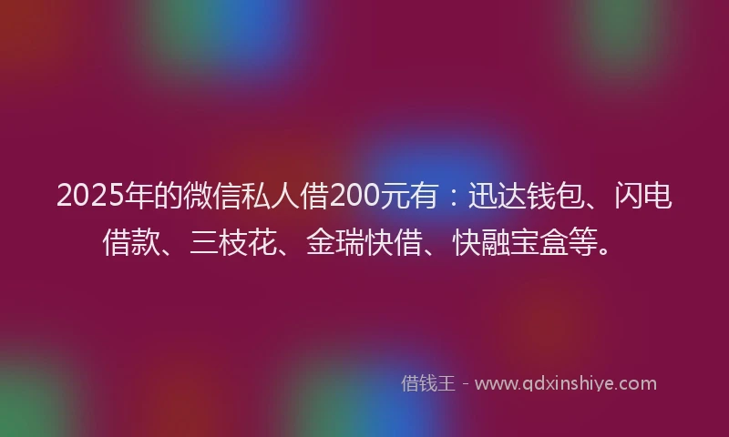 2025年的微信私人借200元有：迅达钱包、闪电借款、三枝花、金瑞快借、快融宝盒等。