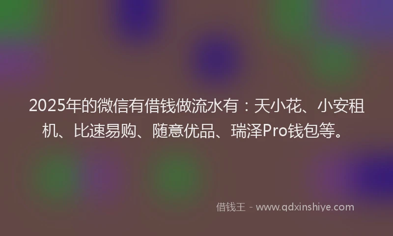 2025年的微信有借钱做流水有：天小花、小安租机、比速易购、随意优品、瑞泽Pro钱包等。