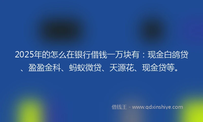 2025年的怎么在银行借钱一万块有：现金白鸽贷、盈盈金科、蚂蚁微贷、天源花、现金贷等。