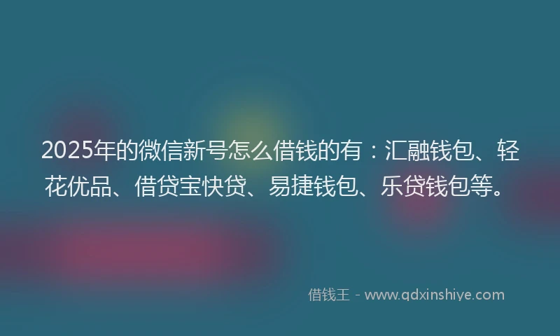 2025年的微信新号怎么借钱的有：汇融钱包、轻花优品、借贷宝快贷、易捷钱包、乐贷钱包等。
