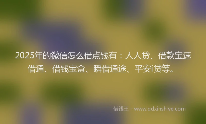 2025年的微信怎么借点钱有：人人贷、借款宝速借通、借钱宝盒、瞬借通途、平安i贷等。