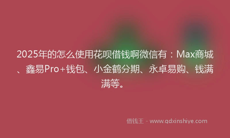 2025年的怎么使用花呗借钱啊微信有：Max商城、鑫易Pro+钱包、小金鹤分期、永卓易购、钱满满等。