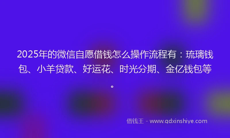 2025年的微信自愿借钱怎么操作流程有：琉璃钱包、小羊贷款、好运花、时光分期、金亿钱包等。
