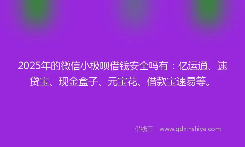 2025年的微信小极呗借钱安全吗有：亿运通、速贷宝、现金盒子、元宝花、借款宝速易等。