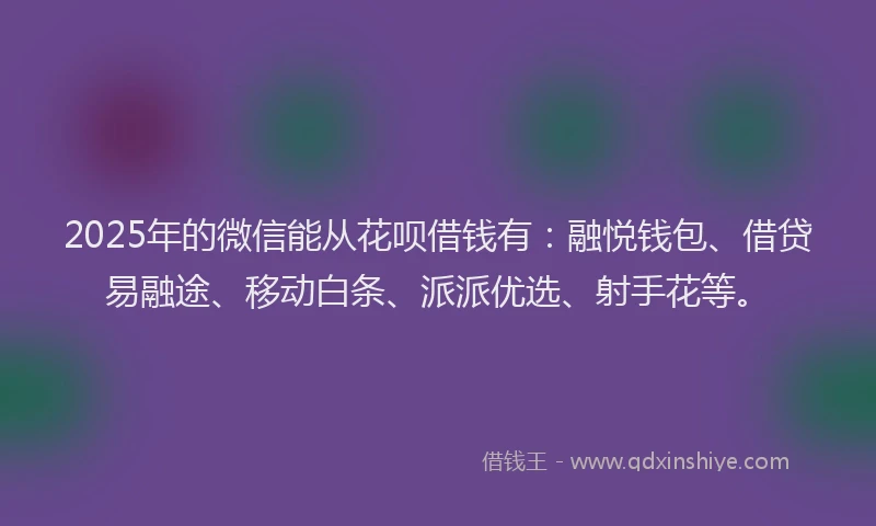 2025年的微信能从花呗借钱有：融悦钱包、借贷易融途、移动白条、派派优选、射手花等。