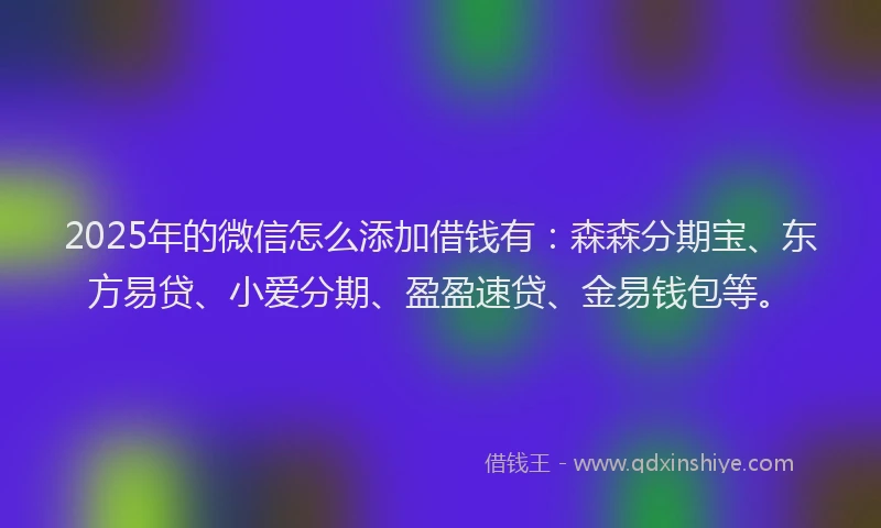 2025年的微信怎么添加借钱有：森森分期宝、东方易贷、小爱分期、盈盈速贷、金易钱包等。