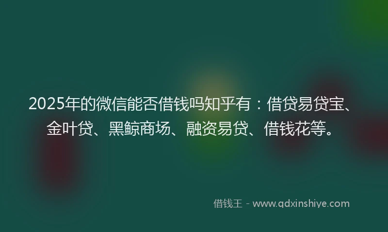2025年的微信能否借钱吗知乎有：借贷易贷宝、金叶贷、黑鲸商场、融资易贷、借钱花等。
