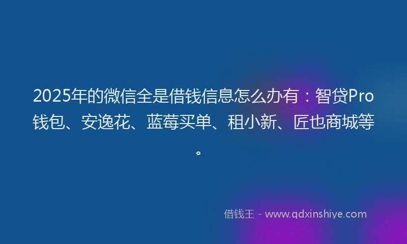 2025年的微信全是借钱信息怎么办有：智贷Pro钱包、安逸花、蓝莓买单、租小新、匠也商城等。