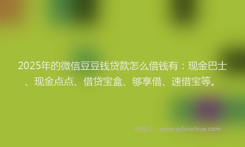 2025年的微信豆豆钱贷款怎么借钱有：现金巴士、现金点点、借贷宝盒、够享借、速借宝等。