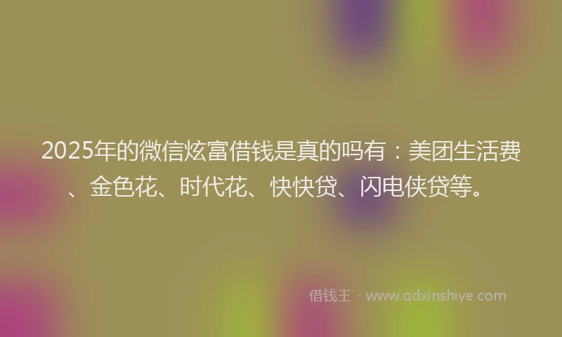 2025年的微信炫富借钱是真的吗有：美团生活费、金色花、时代花、快快贷、闪电侠贷等。