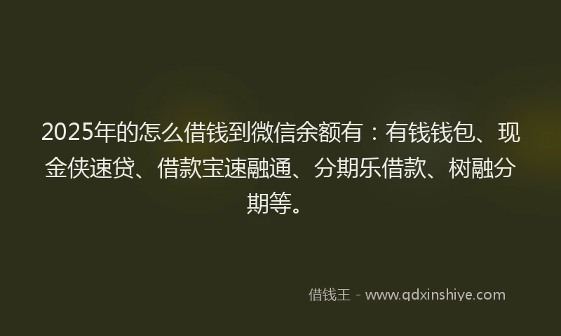 2025年的怎么借钱到微信余额有：有钱钱包、现金侠速贷、借款宝速融通、分期乐借款、树融分期等。