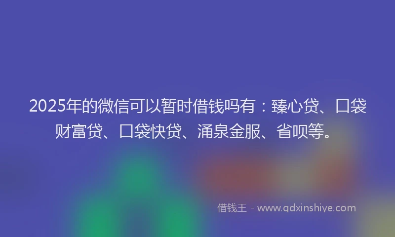 2025年的微信可以暂时借钱吗有：臻心贷、口袋财富贷、口袋快贷、涌泉金服、省呗等。