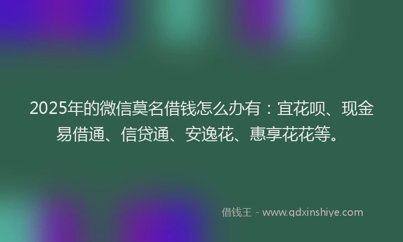 2025年的微信莫名借钱怎么办有：宜花呗、现金易借通、信贷通、安逸花、惠享花花等。