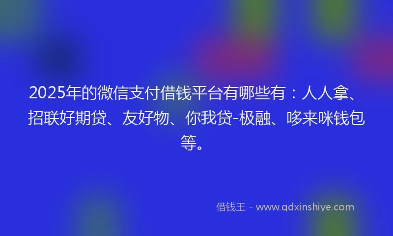 2025年的微信支付借钱平台有哪些有：人人拿、招联好期贷、友好物、你我贷-极融、哆来咪钱包等。