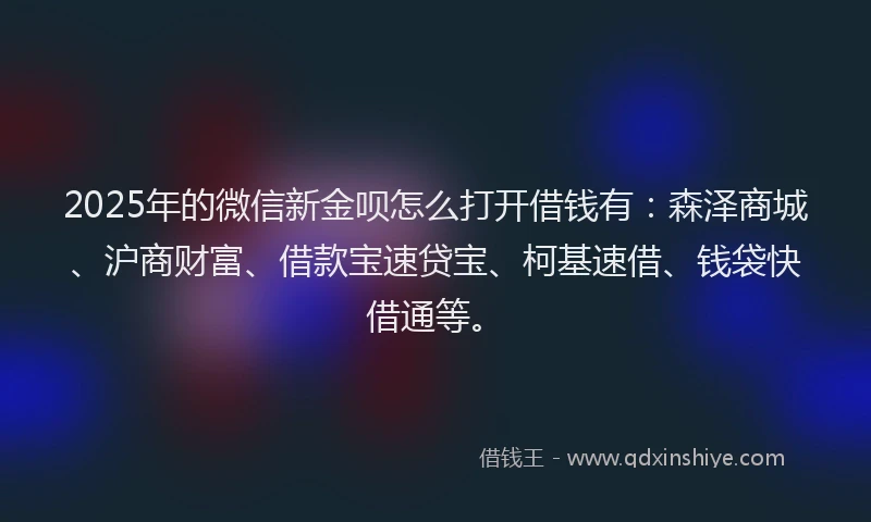 2025年的微信新金呗怎么打开借钱有：森泽商城、沪商财富、借款宝速贷宝、柯基速借、钱袋快借通等。