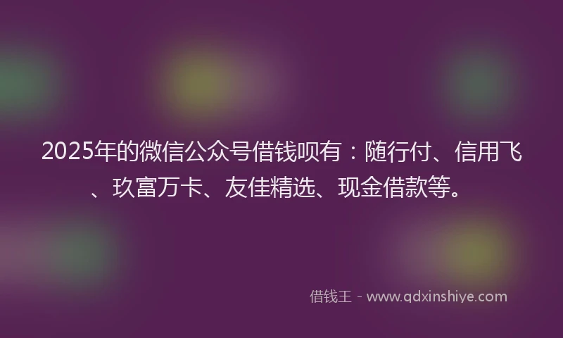2025年的微信公众号借钱呗有：随行付、信用飞、玖富万卡、友佳精选、现金借款等。