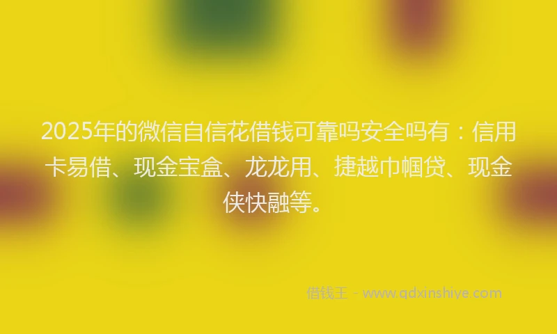 2025年的微信自信花借钱可靠吗安全吗有：信用卡易借、现金宝盒、龙龙用、捷越巾帼贷、现金侠快融等。