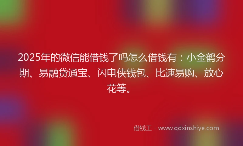 2025年的微信能借钱了吗怎么借钱有：小金鹤分期、易融贷通宝、闪电侠钱包、比速易购、放心花等。