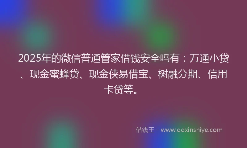 2025年的微信普通管家借钱安全吗有：万通小贷、现金蜜蜂贷、现金侠易借宝、树融分期、信用卡贷等。