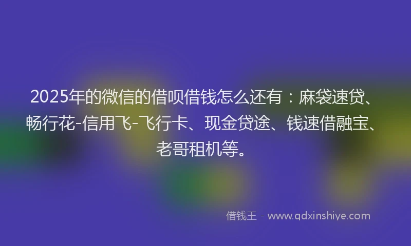 2025年的微信的借呗借钱怎么还有：麻袋速贷、畅行花-信用飞-飞行卡、现金贷途、钱速借融宝、老哥租机等。