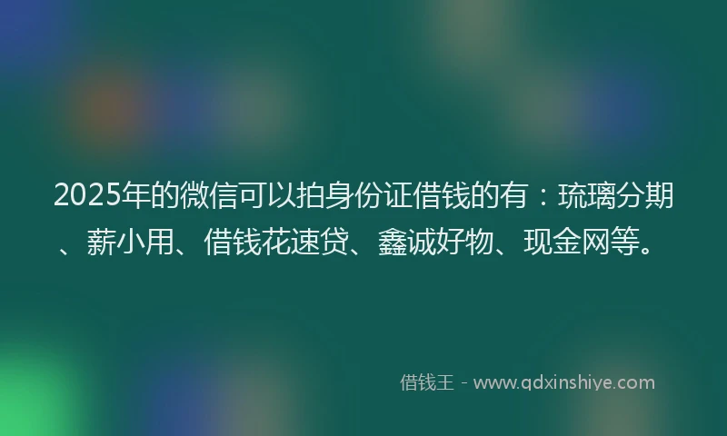 2025年的微信可以拍身份证借钱的有：琉璃分期、薪小用、借钱花速贷、鑫诚好物、现金网等。