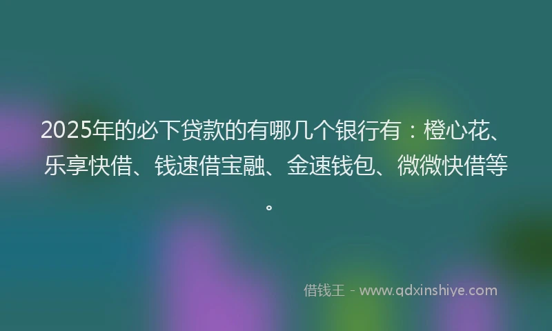 2025年的必下贷款的有哪几个银行有：橙心花、乐享快借、钱速借宝融、金速钱包、微微快借等。