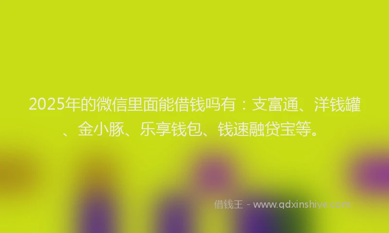 2025年的微信里面能借钱吗有：支富通、洋钱罐、金小豚、乐享钱包、钱速融贷宝等。