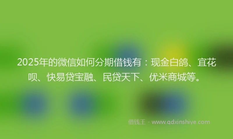 2025年的微信如何分期借钱有：现金白鸽、宜花呗、快易贷宝融、民贷天下、优米商城等。