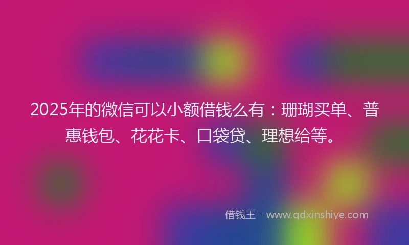 2025年的微信可以小额借钱么有：珊瑚买单、普惠钱包、花花卡、口袋贷、理想给等。