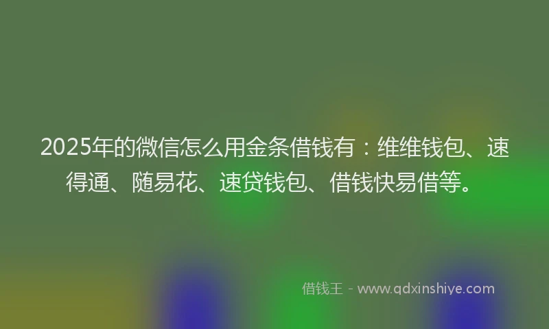 2025年的微信怎么用金条借钱有：维维钱包、速得通、随易花、速贷钱包、借钱快易借等。