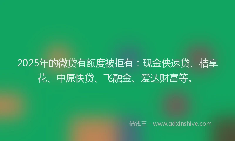 2025年的微贷有额度被拒有：现金侠速贷、桔享花、中原快贷、飞融金、爱达财富等。