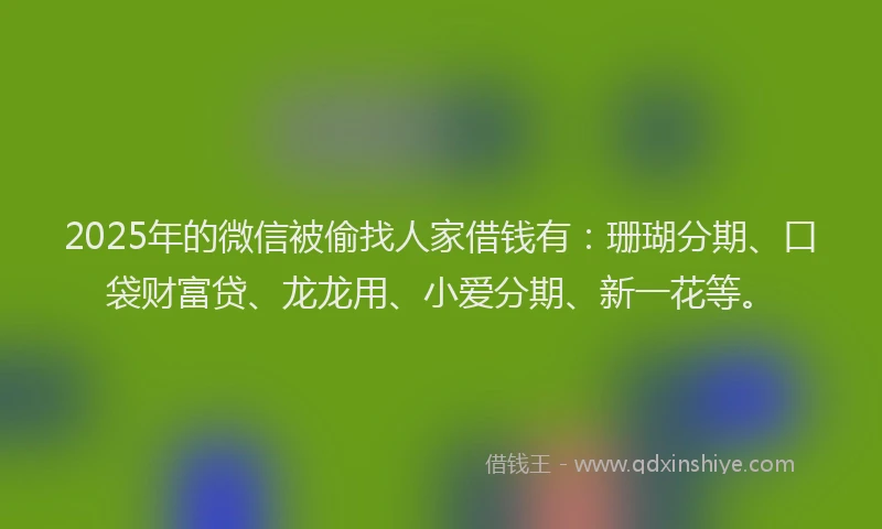 2025年的微信被偷找人家借钱有：珊瑚分期、口袋财富贷、龙龙用、小爱分期、新一花等。