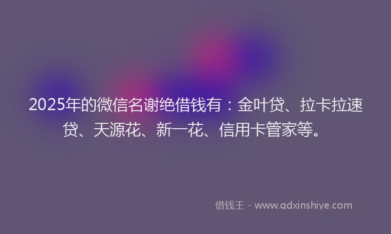 2025年的微信名谢绝借钱有：金叶贷、拉卡拉速贷、天源花、新一花、信用卡管家等。
