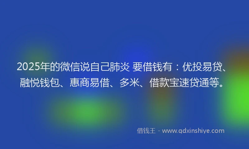 2025年的微信说自己肺炎 要借钱有：优投易贷、融悦钱包、惠商易借、多米、借款宝速贷通等。