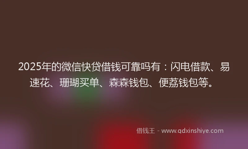 2025年的微信快贷借钱可靠吗有：闪电借款、易速花、珊瑚买单、森森钱包、便荔钱包等。