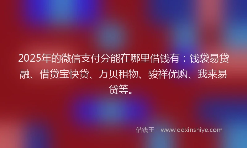2025年的微信支付分能在哪里借钱有：钱袋易贷融、借贷宝快贷、万贝租物、骏祥优购、我来易贷等。