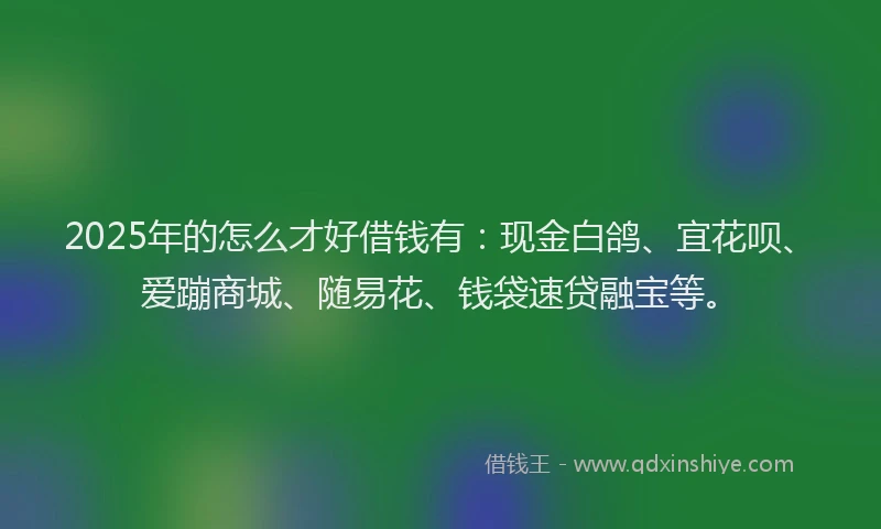 2025年的怎么才好借钱有：现金白鸽、宜花呗、爱蹦商城、随易花、钱袋速贷融宝等。