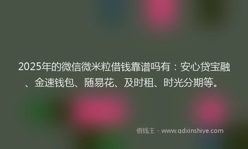 2025年的微信微米粒借钱靠谱吗有：安心贷宝融、金速钱包、随易花、及时租、时光分期等。
