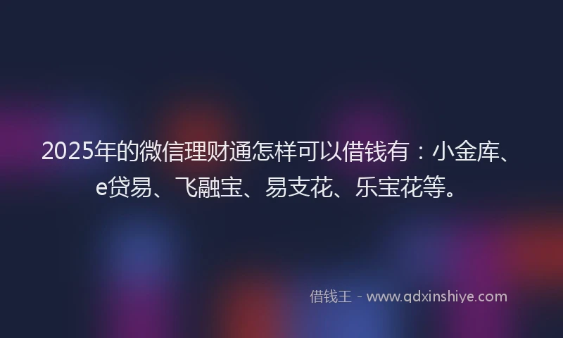 2025年的微信理财通怎样可以借钱有：小金库、e贷易、飞融宝、易支花、乐宝花等。