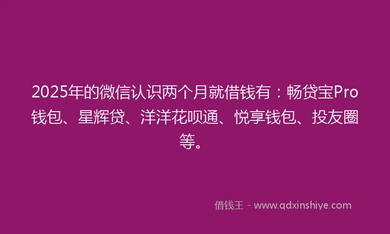 2025年的微信认识两个月就借钱有：畅贷宝Pro钱包、星辉贷、洋洋花呗通、悦享钱包、投友圈等。