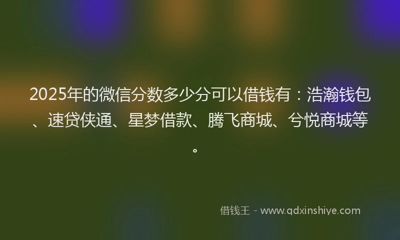 2025年的微信分数多少分可以借钱有：浩瀚钱包、速贷侠通、星梦借款、腾飞商城、兮悦商城等。