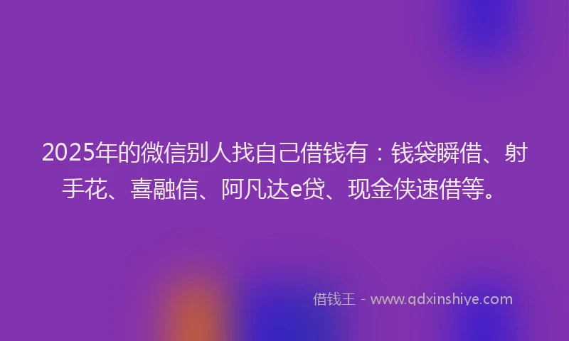 2025年的微信别人找自己借钱有：钱袋瞬借、射手花、喜融信、阿凡达e贷、现金侠速借等。