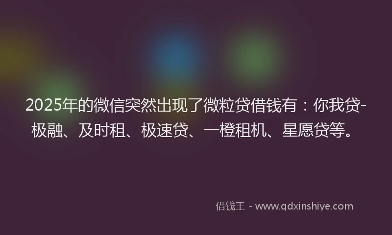 2025年的微信突然出现了微粒贷借钱有：你我贷-极融、及时租、极速贷、一橙租机、星愿贷等。