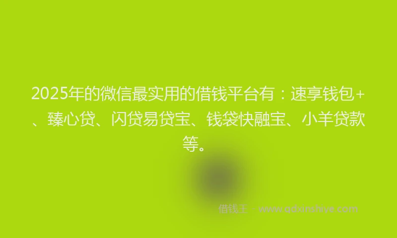 2025年的微信最实用的借钱平台有：速享钱包+、臻心贷、闪贷易贷宝、钱袋快融宝、小羊贷款等。