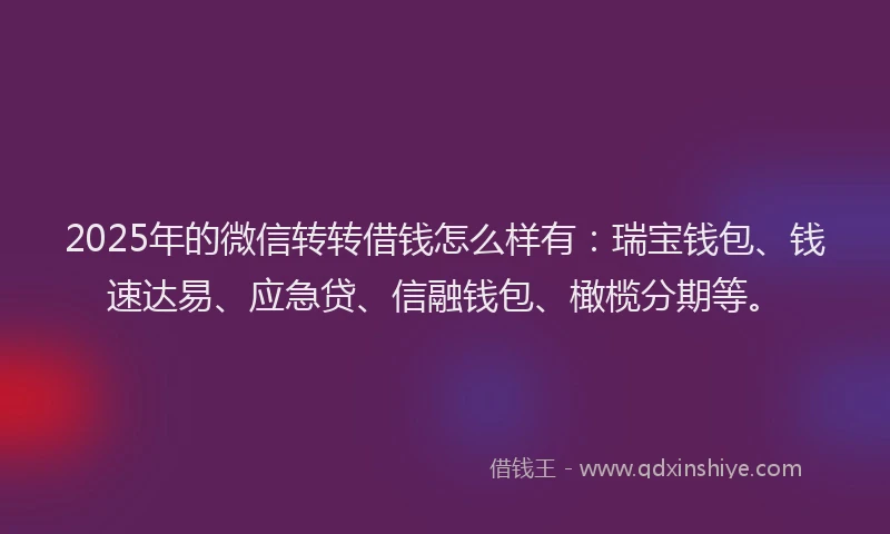 2025年的微信转转借钱怎么样有：瑞宝钱包、钱速达易、应急贷、信融钱包、橄榄分期等。