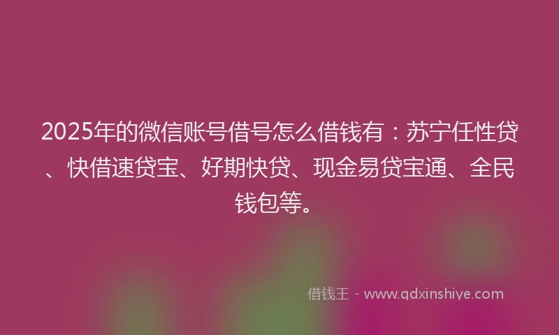 2025年的微信账号借号怎么借钱有：苏宁任性贷、快借速贷宝、好期快贷、现金易贷宝通、全民钱包等。