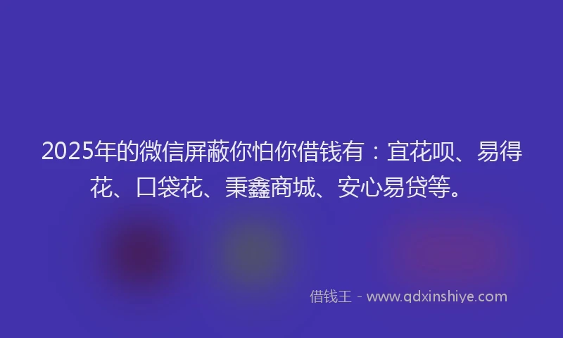 2025年的微信屏蔽你怕你借钱有：宜花呗、易得花、口袋花、秉鑫商城、安心易贷等。